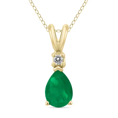 Sselects 14k 6x4mm Pear Emerald And Diamond Pendant In Green