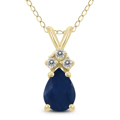 Sselects 14k 6x4mm Pear Sapphire And Three Stone Diamond Pendant In Blue