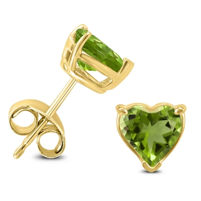 Sselects 14k 7mm Heart Peridot Earrings In Green