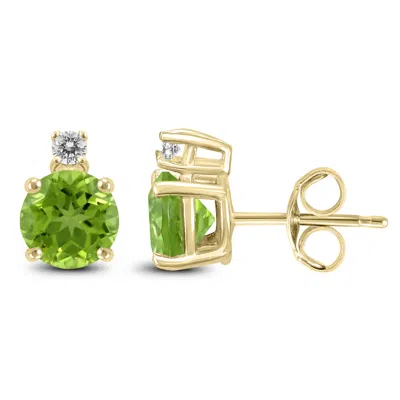 Sselects 14k 7mm Round Peridot And Diamond Earrings In Green