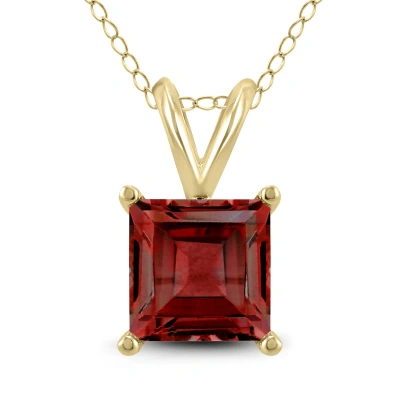 Sselects 14k 7mm Square Garnet Pendant In Red