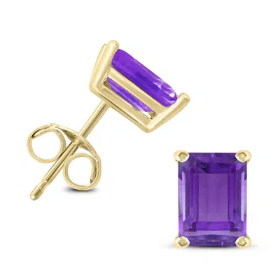 Sselects 14k 7x5mm Emerald Shaped Amethyst Earrings In Purple