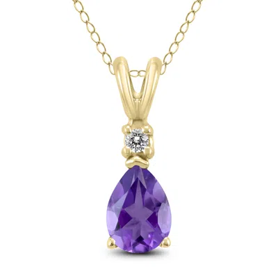Sselects 14k 7x5mm Pear Amethyst And Diamond Pendant In Purple