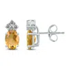 SSELECTS 14K 8X6MM OVAL CITRINE AND THREE STONE DIAMOND EARRINGS