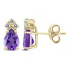 SSELECTS 14K 8X6MM PEAR AMETHYST AND THREE STONE DIAMOND EARRINGS