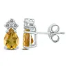 SSELECTS 14K 8X6MM PEAR CITRINE AND THREE STONE DIAMOND EARRINGS