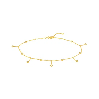 Sselects 14k Solid Yellow Gold Dangling Accent Anklet
