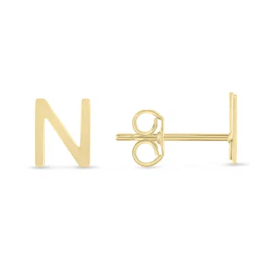 Sselects 14k Solid Yellow Gold Initial N Stud Earrings