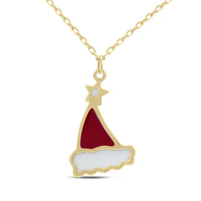 Sselects 14k Solid Yellow Gold Santa Hat Necklace