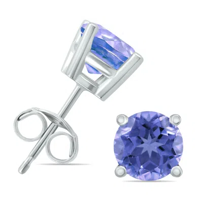 Sselects 14k White Gold 4mm Round Tanzanite Earrings In Blue