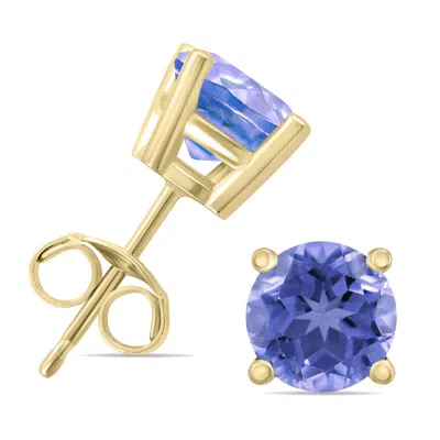 Sselects 14k Yellow Gold 5mm Round Tanzanite Earrings In Blue