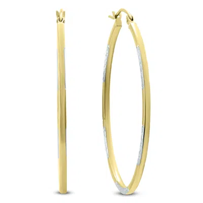 Sselects 14k Yellow Gold Two Toned Hoop Earrings With Diamond Cut Rhodium Accents 42mm