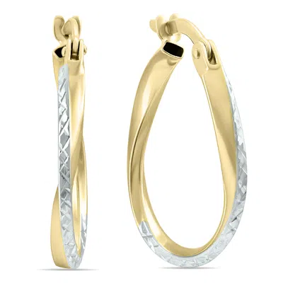Sselects 14k Yellow Gold Two Toned Twisted Hoop Earrings In Silver