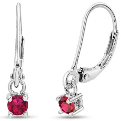 Sselects 1/5 Carat Created Ruby Leverback Earrings In Sterling Silver In Red
