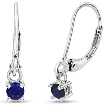 Sselects 1/5 Carat Created Sapphire Leverback Earrings In Sterling Silver In Blue