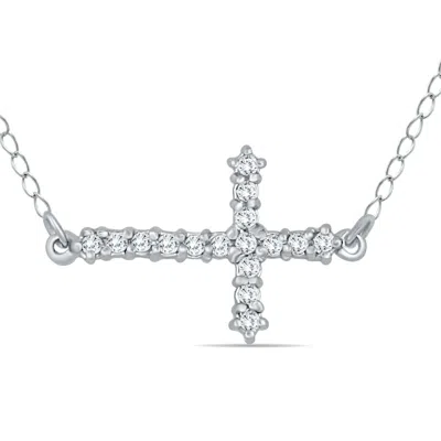 Sselects 1/6 Ctw Natural Diamond Horizontal Cross Pendant In 10k In Silver