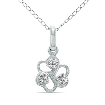 Sselects 1/7 Ctw Three Stone Flower Lab Grown Diamond Pendant In 10k White Gold In Silver