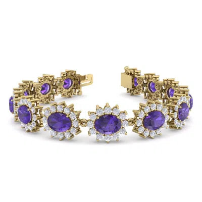 Sselects 18 Carat Oval Shape Amethyst And Halo Diamond Bracelet In 14 Karat Yellow Gold In Purple
