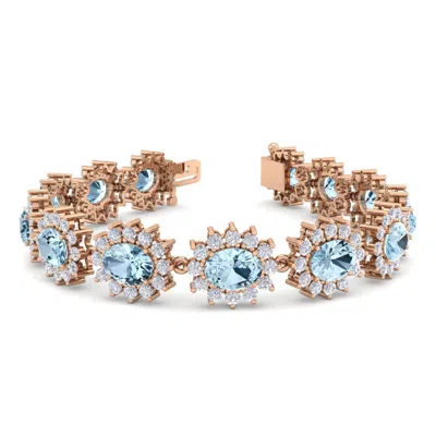Sselects 19 Carat Oval Shape Aquamarine And Halo Diamond Bracelet In 14 Karat Rose Gold In Blue