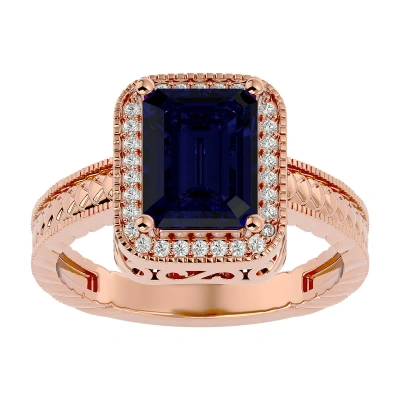 Sselects 2 1/2 Carat Antique Style Sapphire And Diamond Ring In 14 Karat Rose Gold In Blue