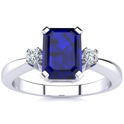 Sselects 2 1/2 Carat Octagon Shape Created Sapphire And Diamond Ring In Sterling Silver