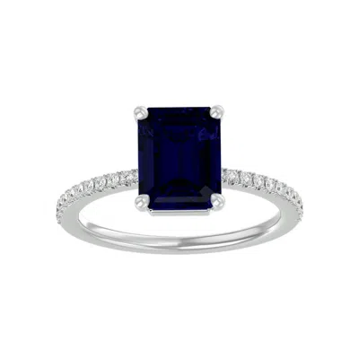 Sselects 2 1/2 Carat Sapphire And Diamond Ring In 14 Karat White Gold In Blue