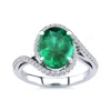 SSELECTS 2 3/4 CARAT OVAL SHAPE CREATED EMERALD AND HALO DIAMOND RING IN STERLING SILVER