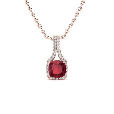 Sselects 2 Carat Cushion Cut Ruby And Classic Halo Diamond Necklace In 14 Karat Rose Gold In Red