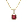 SSELECTS 2 CARAT CUSHION CUT RUBY AND CLASSIC HALO DIAMOND NECKLACE IN 14 KARAT YELLOW GOLD