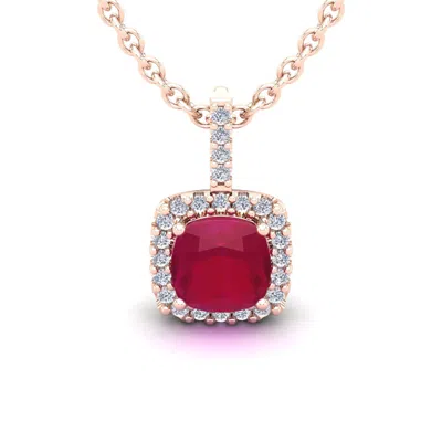 Sselects 2 Carat Cushion Cut Ruby And Halo Diamond Necklace In 14 Karat Rose Gold In Red