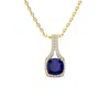 SSELECTS 2 CARAT CUSHION CUT SAPPHIRE AND CLASSIC HALO DIAMOND NECKLACE IN 14 KARAT YELLOW GOLD