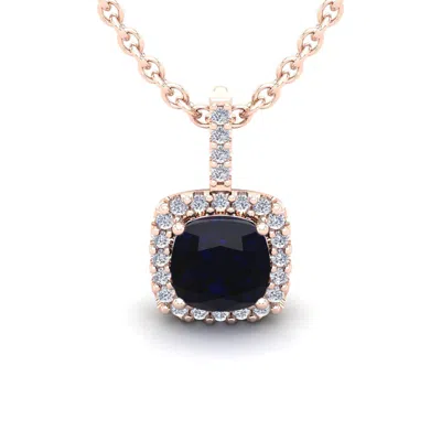 Sselects 2 Carat Cushion Cut Sapphire And Halo Diamond Necklace In 14 Karat Rose Gold In Black