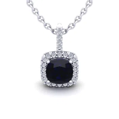 Sselects 2 Carat Cushion Cut Sapphire And Halo Diamond Necklace In 14 Karat White Gold In Black