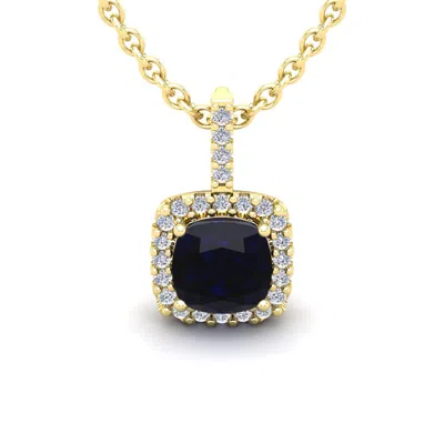 Sselects 2 Carat Cushion Cut Sapphire And Halo Diamond Necklace In 14 Karat Yellow Gold In Black