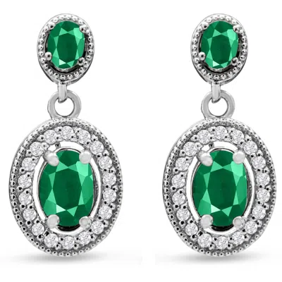 Sselects 2 Carat Emerald And Diamond Drop Earrings In 14 Karat White I-j, I1-i2 In Green