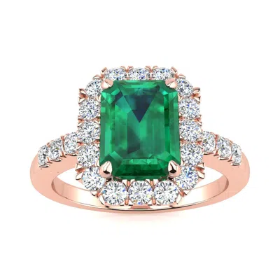 Sselects 2 Carat Emerald And Halo Diamond Ring In 14 Karat Rose Gold In Green