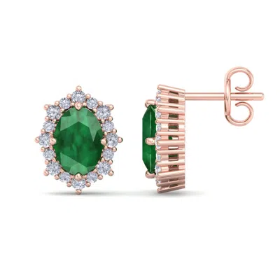 Sselects 2 Carat Oval Shape Emerald And Diamond Earrings In 14k In Green