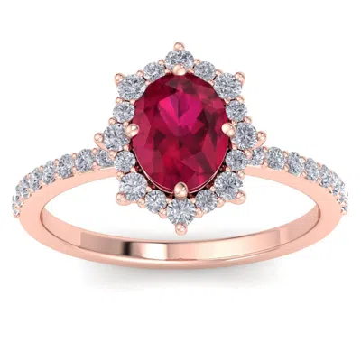 Sselects 2 Carat Oval Shape Ruby And Diamond Ring In 14k Rose Gold In Multi