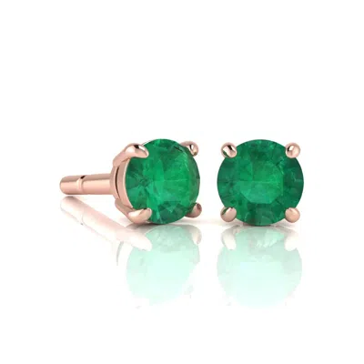 Sselects 2 Carat Round Shape Emerald Stud Earrings In 14k Rose Gold Over Sterling In Green