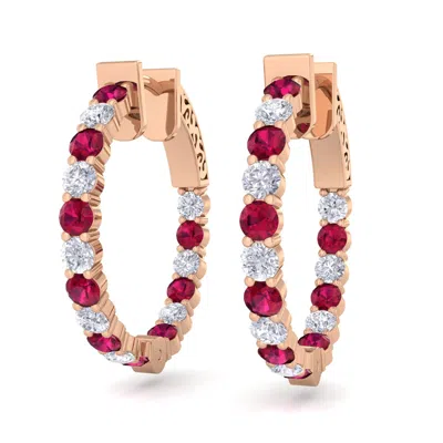 Sselects 2 Carat Ruby And Diamond Hoop Earrings In 14 Karat Rose Gold In Red