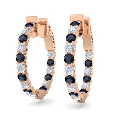 Sselects 2 Carat Sapphire And Diamond Hoop Earrings In 14 Karat Rose Gold In Black