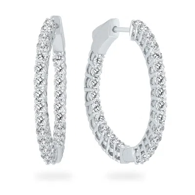 Sselects 2 Carat Tw Round Diamond Hoop Earrings With Push Down Button Lock In 14k White Gold In Silver