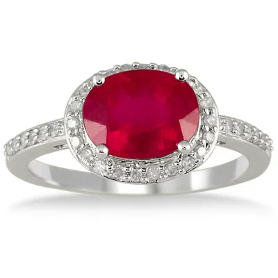 Sselects 2.50 Carat Oval Ruby And Diamond Ring In 10k White Gold