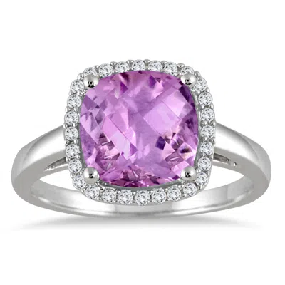 Sselects 2.80 Carat Cushion Cut Amethyst And Diamond Halo Ring In 10k White Gold