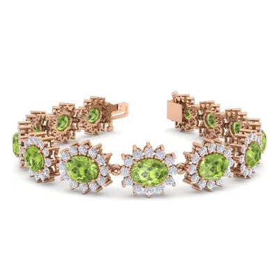 Sselects 22 Carat Oval Shape Peridot And Halo Diamond Bracelet In 14 Karat Rose Gold In Green