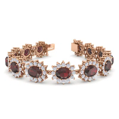 Sselects 24 Carat Oval Shape Garnet And Halo Diamond Bracelet In 14 Karat Rose Gold In Red