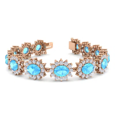 Sselects 24 Carat Oval Shape Topaz And Halo Diamond Bracelet In 14 Karat Rose Gold In Blue