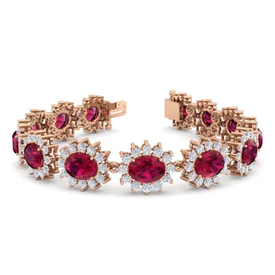 Sselects 25 Carat Oval Shape Ruby And Halo Diamond Bracelet In 14 Karat Rose Gold In Red