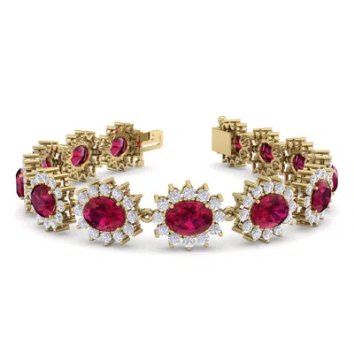 Sselects 25 Carat Oval Shape Ruby And Halo Diamond Bracelet In 14 Karat Yellow Gold In Red