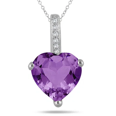Sselects 2.70 Carat Amethyst Heart And Diamond Pendant In 10k In Purple